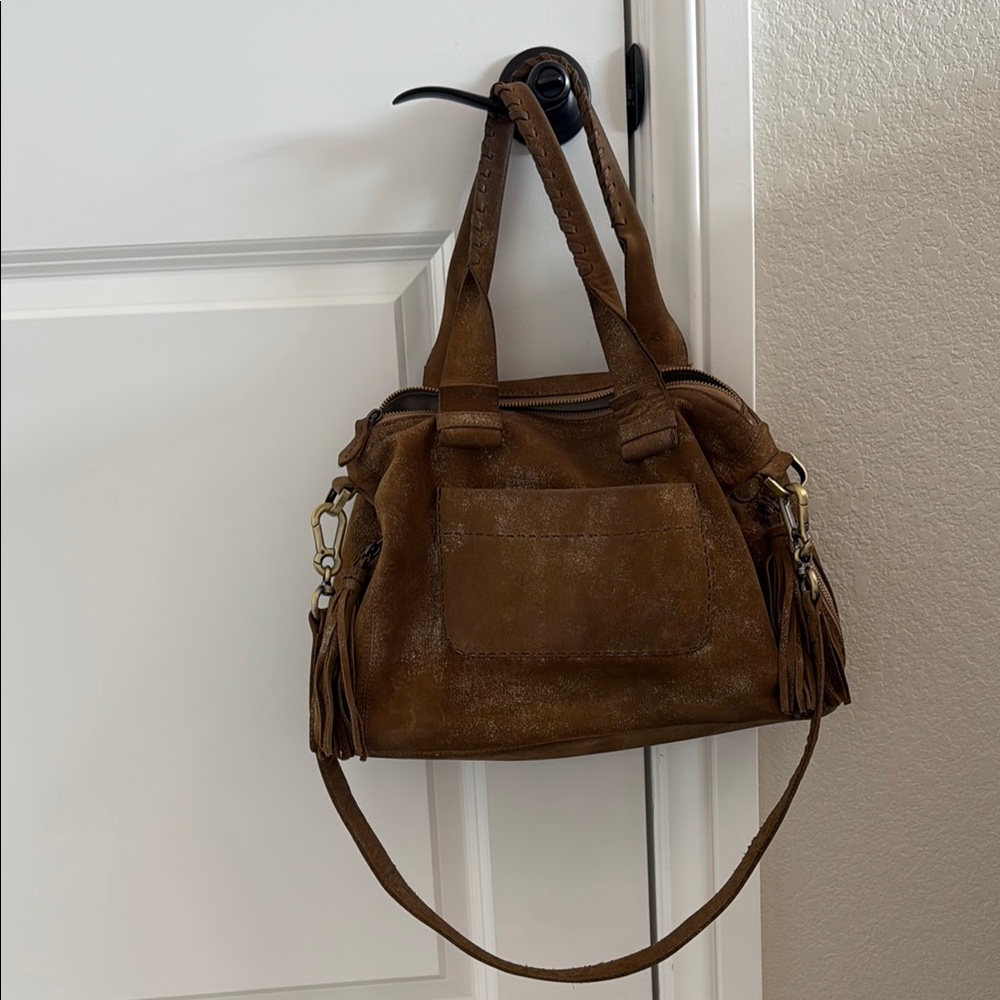 Carla Mancini Chestnut Suede Shoulder Bag with Tassel Detail